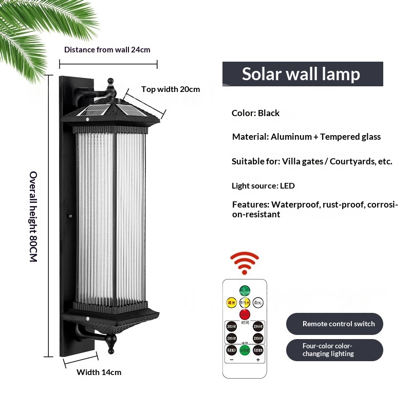Solar Outdoor Wall Light, Glass Shade, IP65
