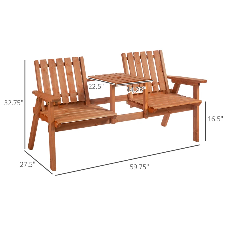 Wooden Patio Bench with Center Table & Umbrella Hole photo 11