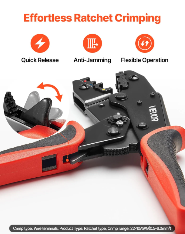 VEVOR Ratcheting Wire Crimping Tool (22-10 AWG)
