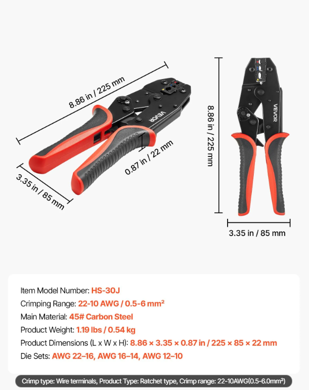 VEVOR Ratcheting Wire Crimping Tool (22-10 AWG) photo 6