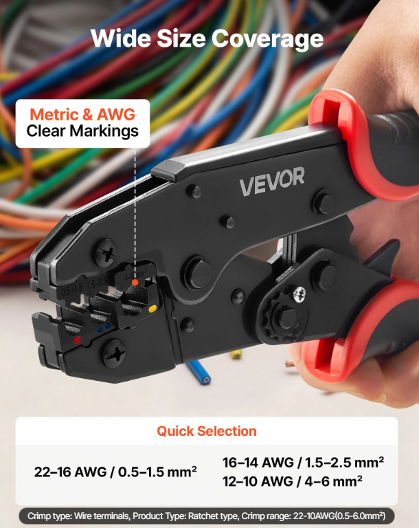 VEVOR Ratcheting Wire Crimping Tool (22-10 AWG) photo 9