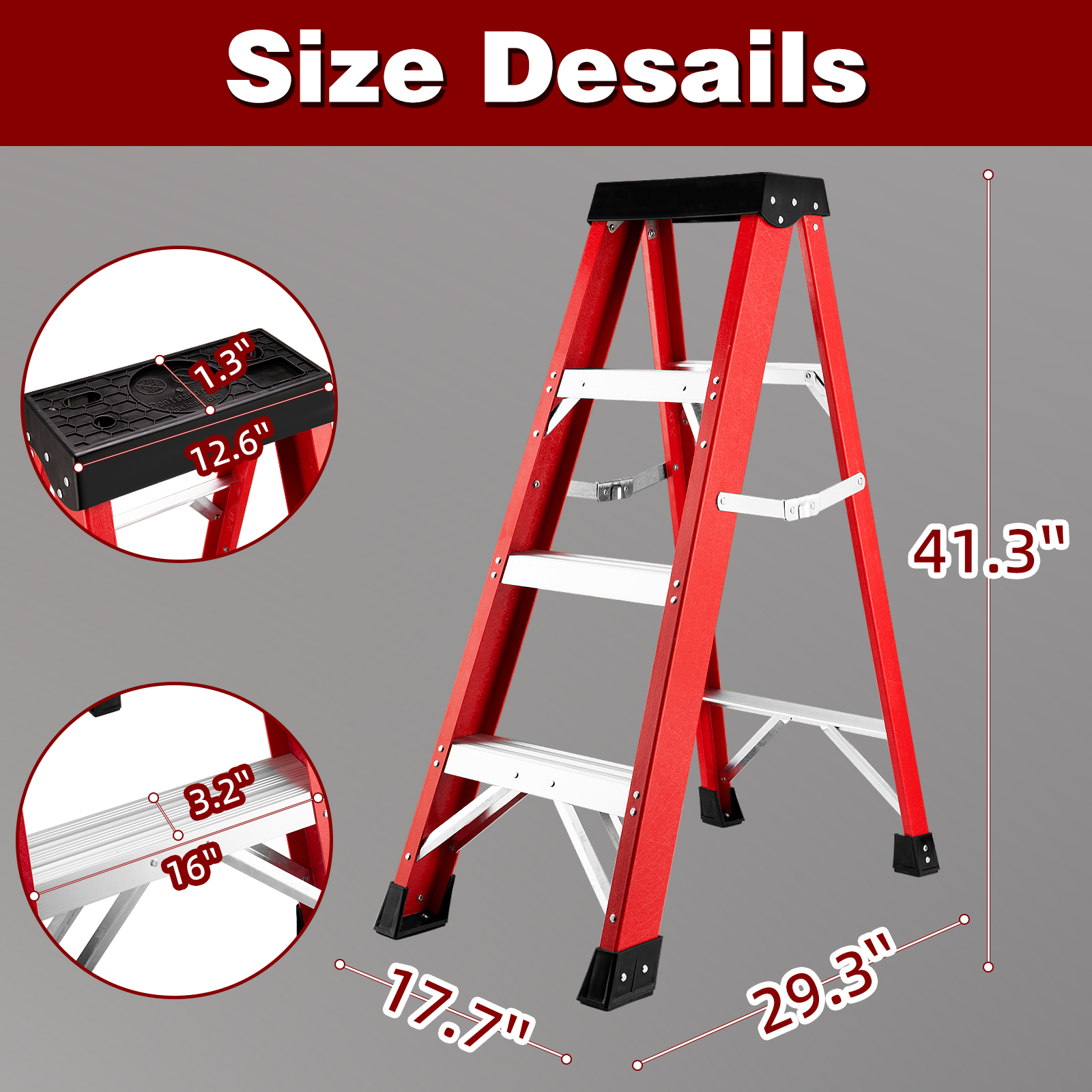 Fiberglass Insulating Folding Step Ladder, Aluminum Frame photo 4