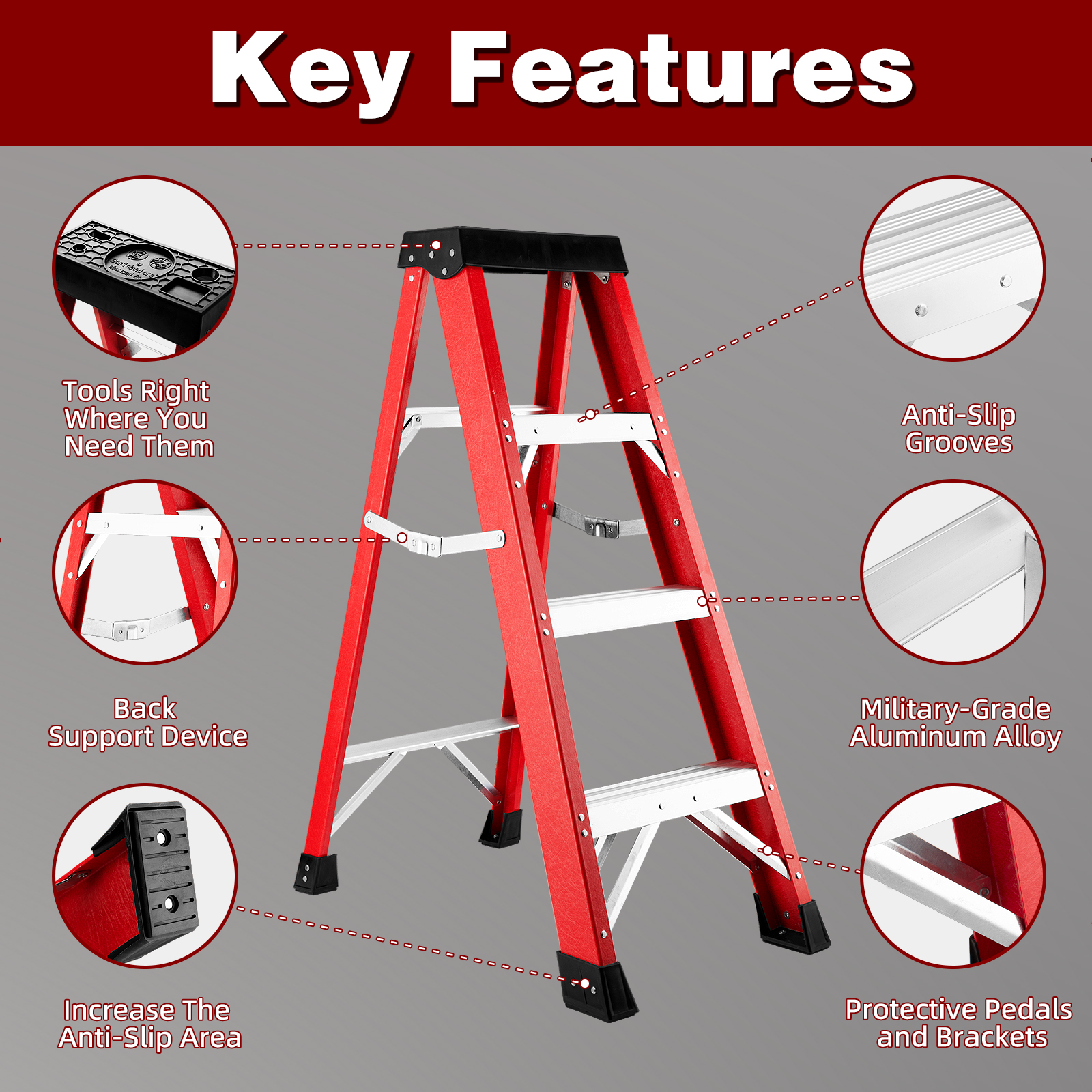 Fiberglass Insulating Folding Step Ladder, Aluminum Frame photo 6