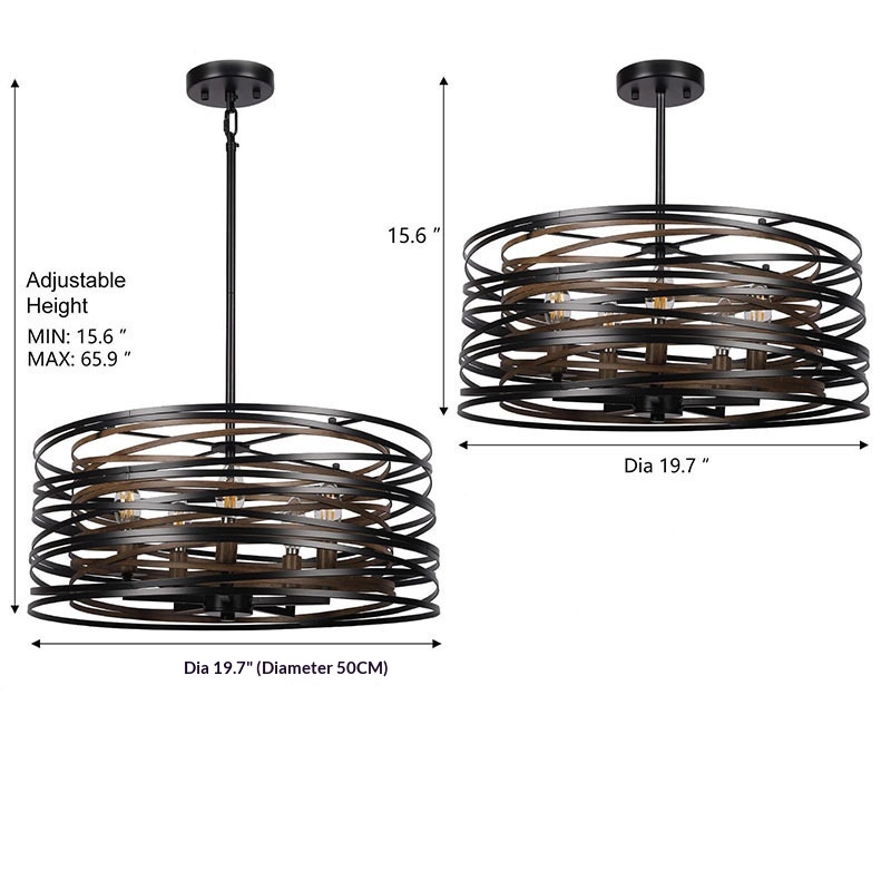 French Vintage Metal Pendant Light, 3 or 5 Head
