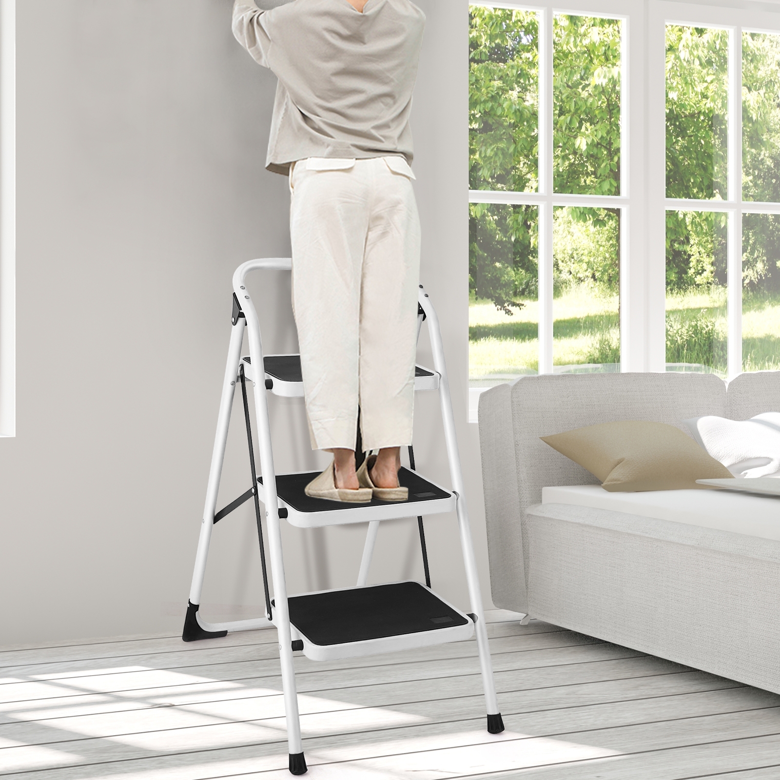 Folding 3-Step Safety Ladder with Anti-Slip Platform photo 8