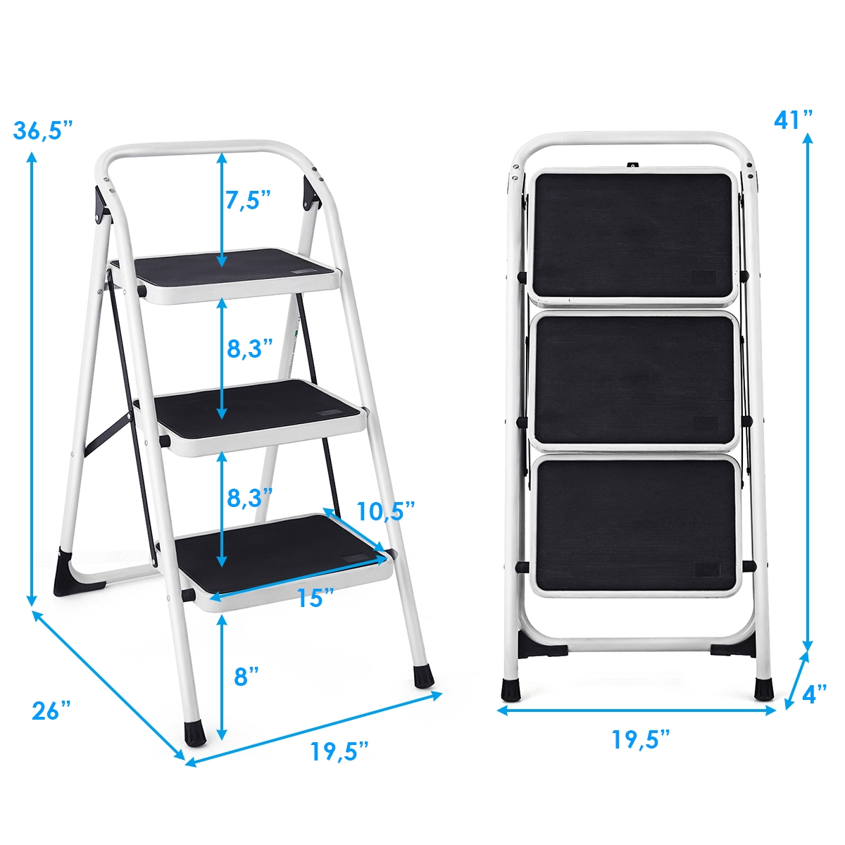 Folding 3-Step Safety Ladder with Anti-Slip Platform photo 12