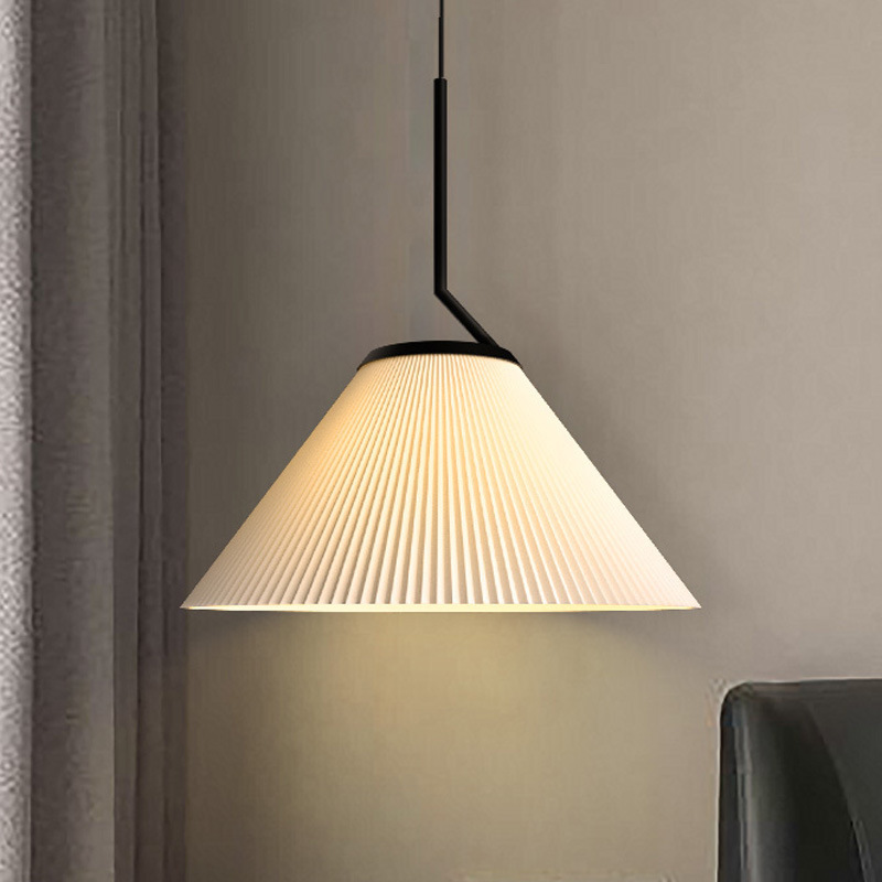Retro Dining Pleated Fabric Cream Tone Lighting Fixtures