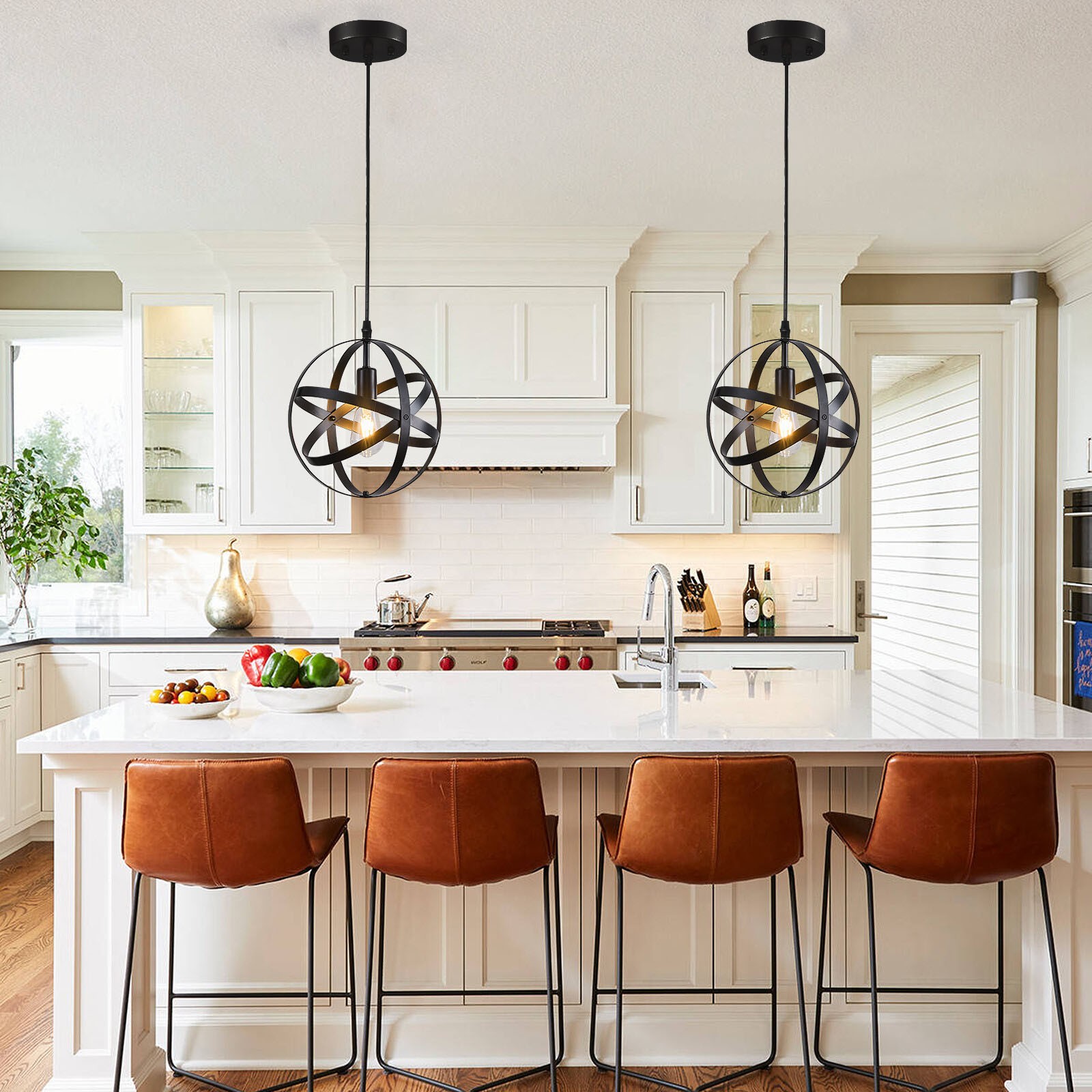 Industrial Spherical Pendant Light, Adjustable Cord