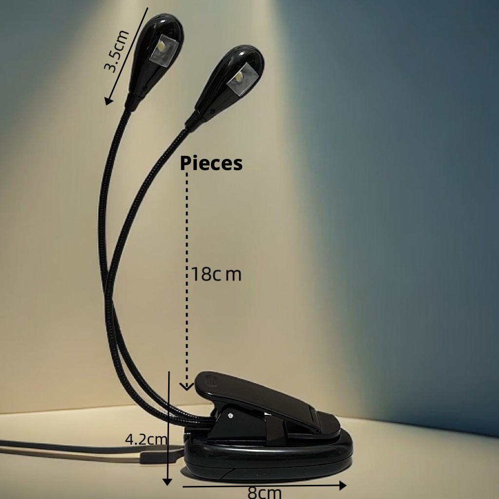 Clip-On Music Stand Light, Dual-Arm 2-Head LED