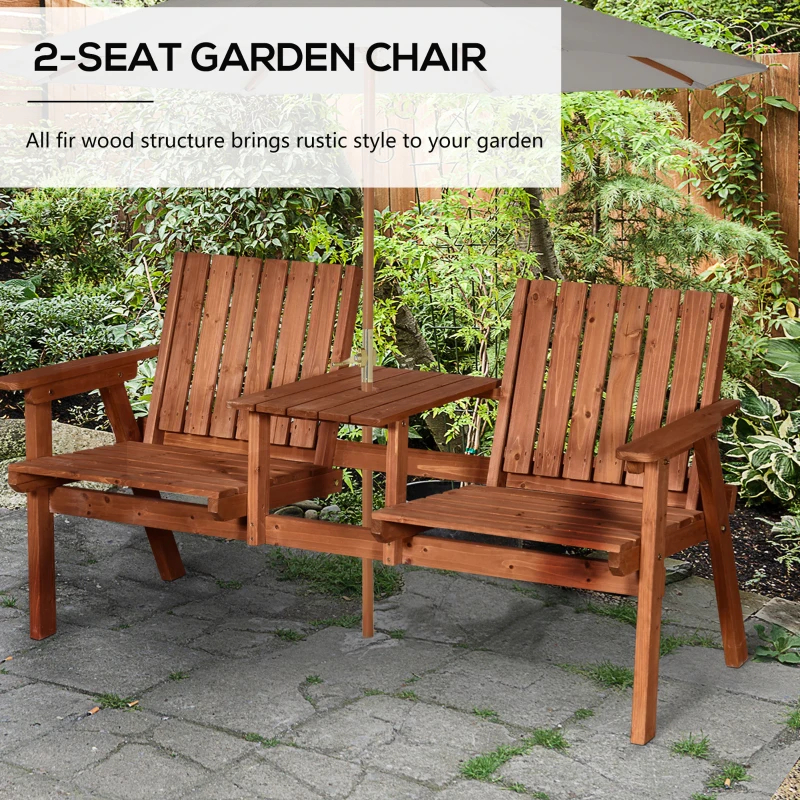 Wooden Patio Bench with Center Table & Umbrella Hole photo 2