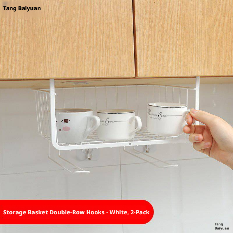 Under-Cabinet Double-Row Storage Hooks, White