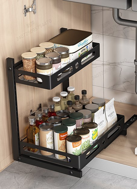 Under-Sink Storage Shelf Organizer, Black