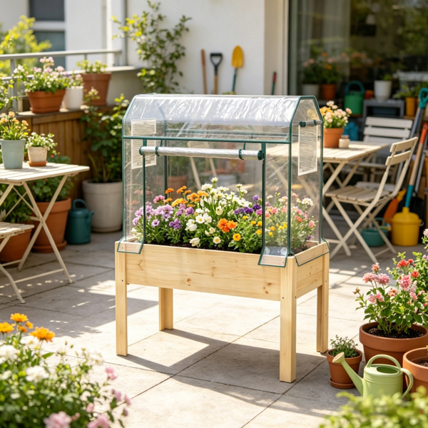Raised Garden Bed with Greenhouse Cover and Stand