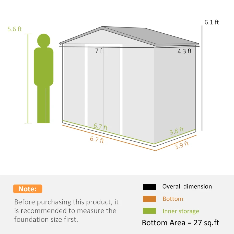 Outdoor Metal Storage Shed, 7 x 4 ft, Gray
