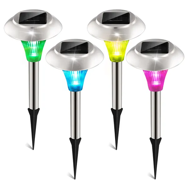 Solar Pathway Lights 4-Pack, Color Changing, Waterproof