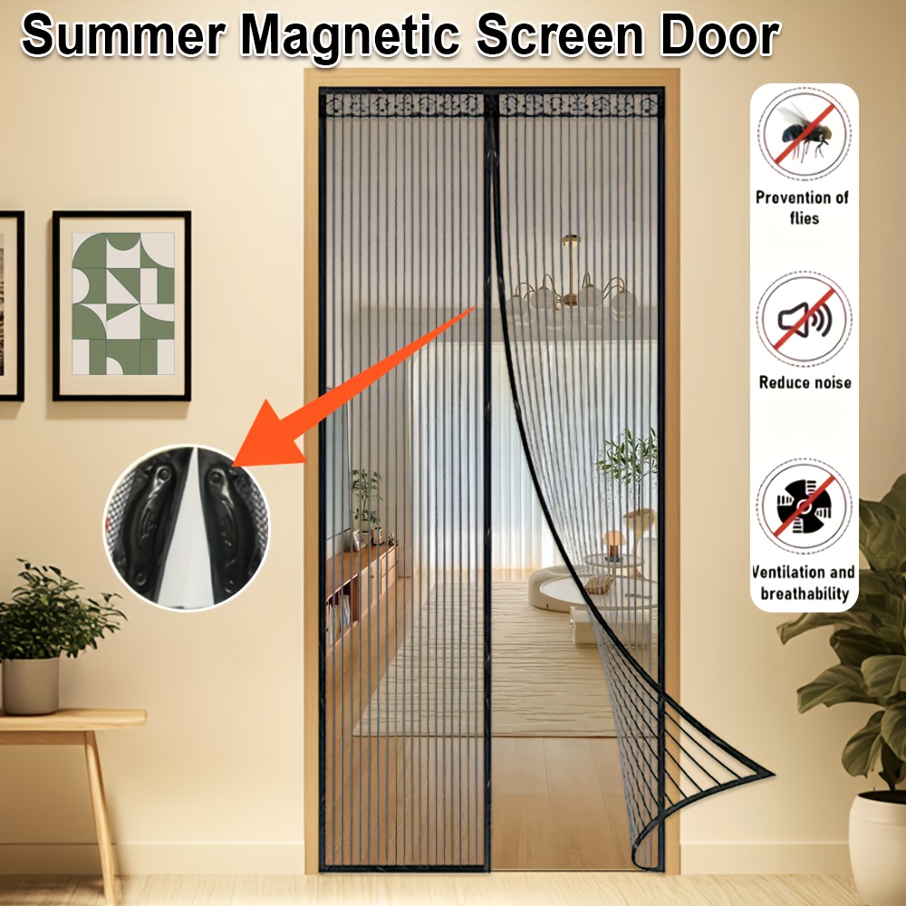 Black Magnetic Screen Door, Mosquito-Proof Mesh