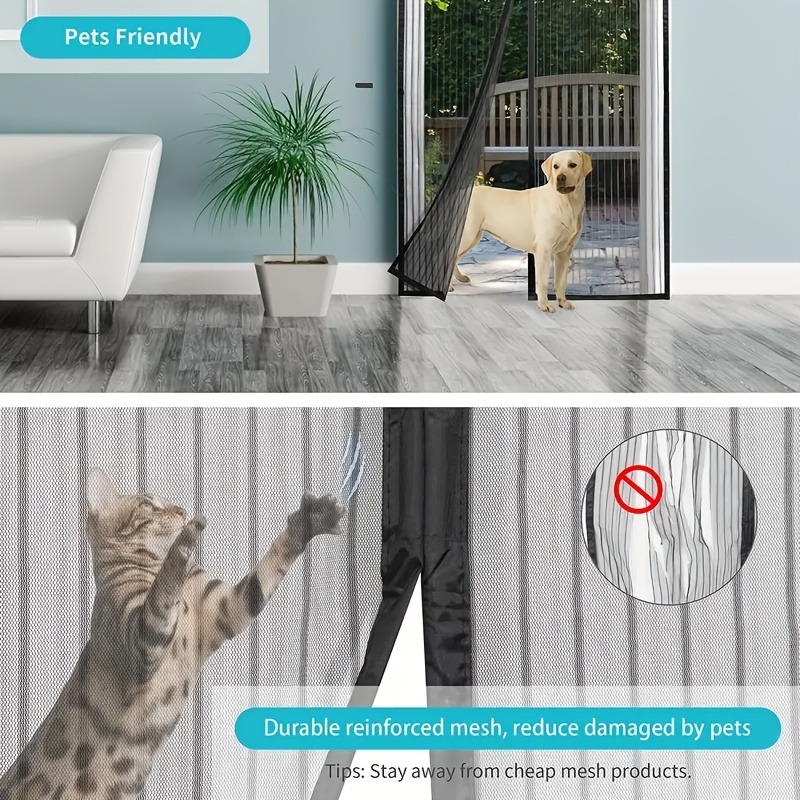 Black Magnetic Screen Door With Storage Strap