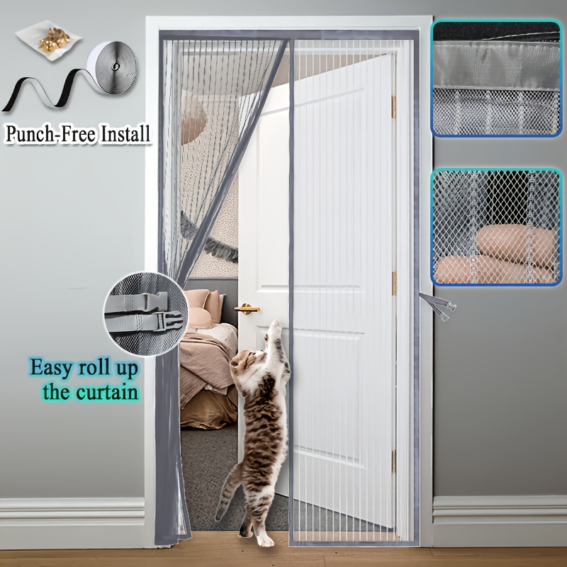 Grey Magnetic Screen Door, Mosquito-Proof Mesh