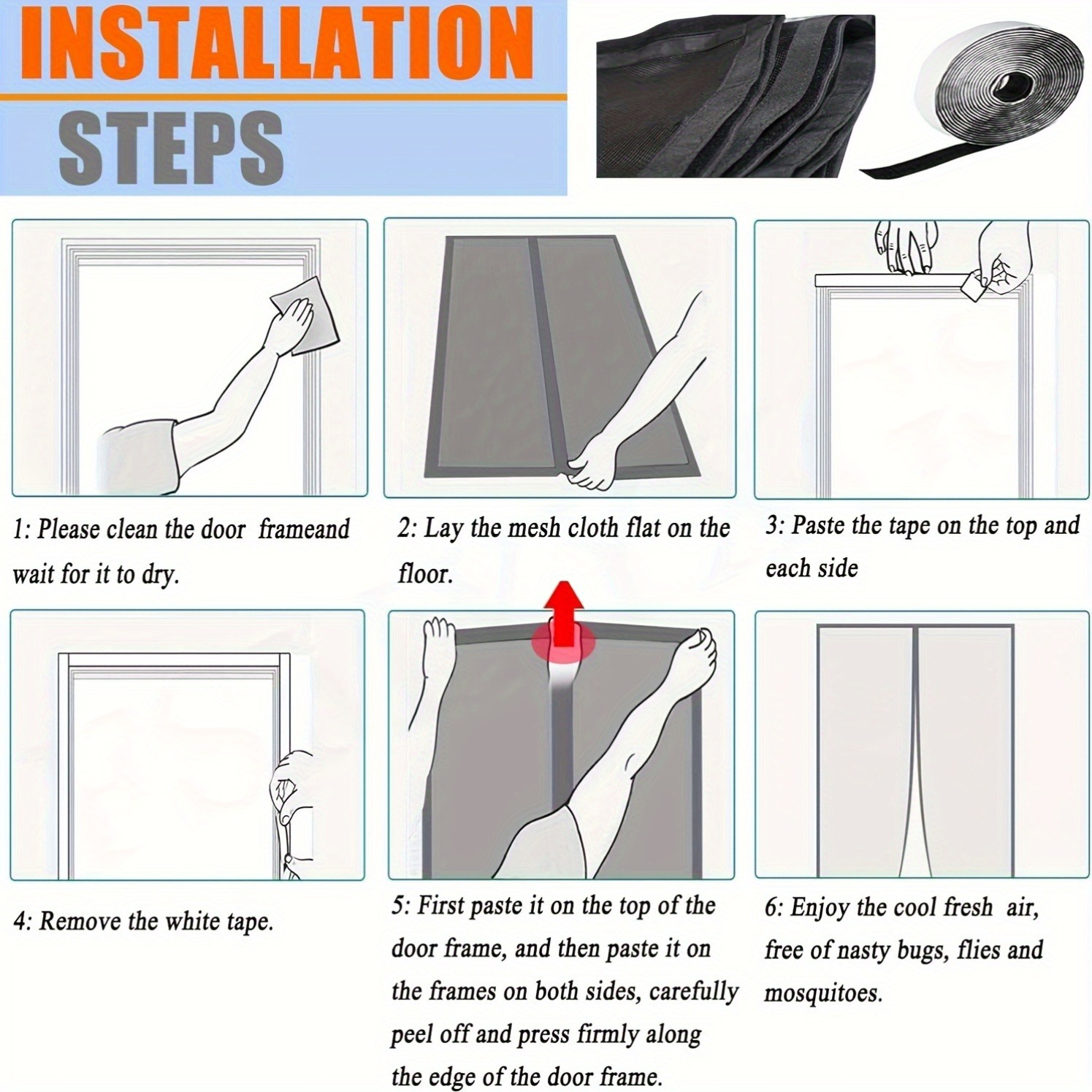 Black Magnetic Screen Door, Heavy-Duty Mosquito Mesh