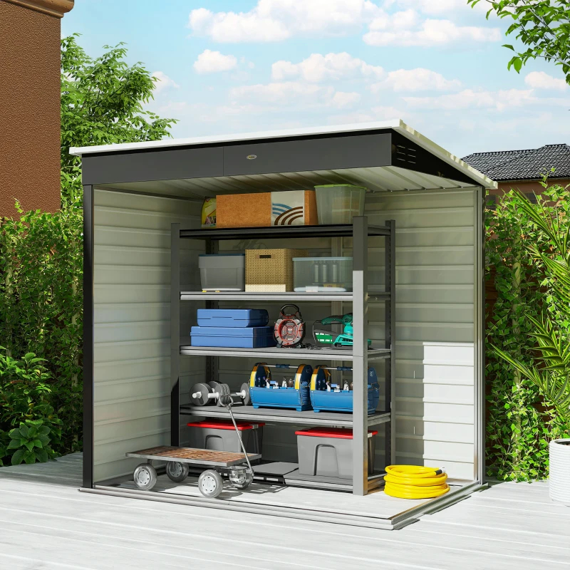 6×4 ft Metal Garden Storage Shed, Dark Gray photo 3