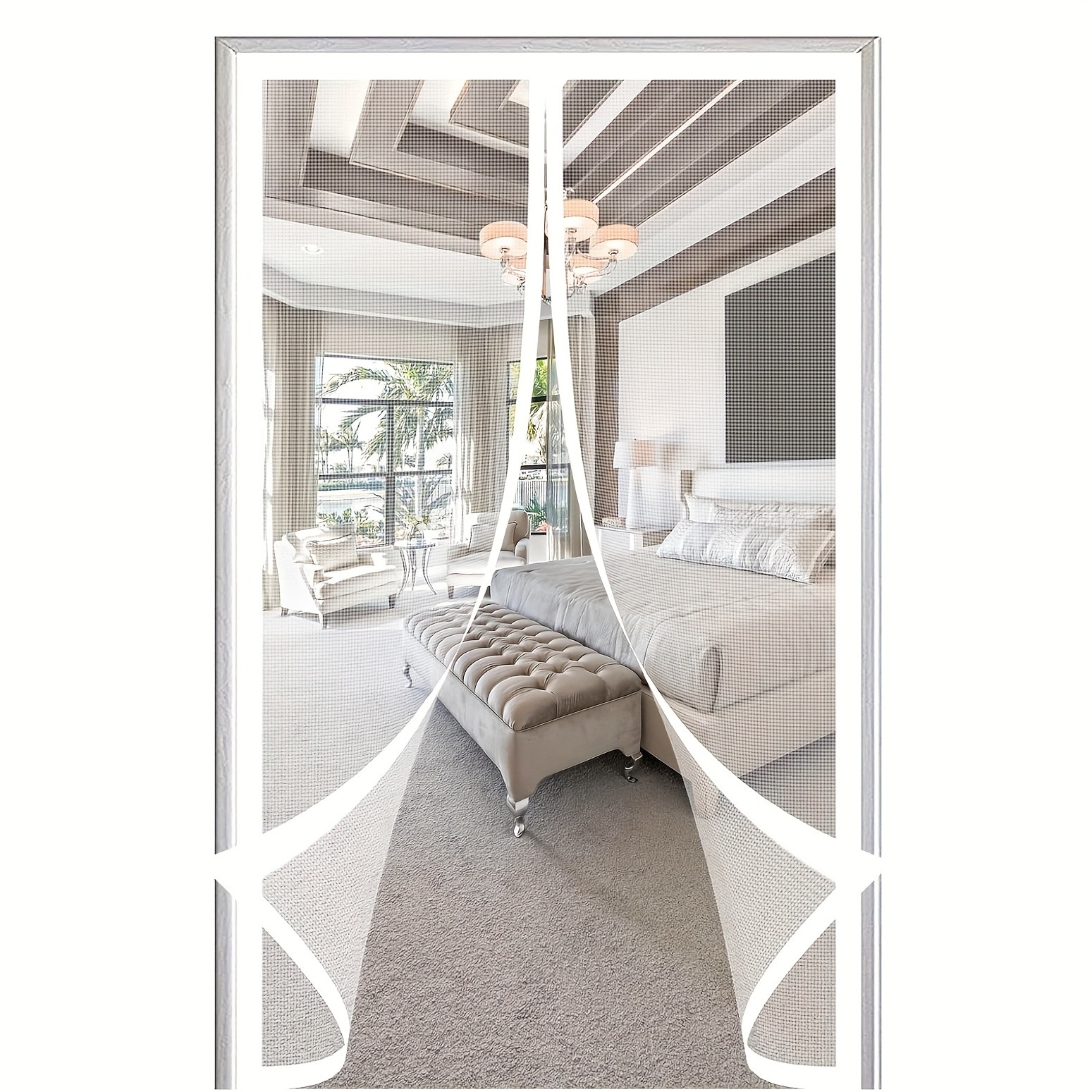 White Magnetic Screen Door, Insect Mesh Curtain
