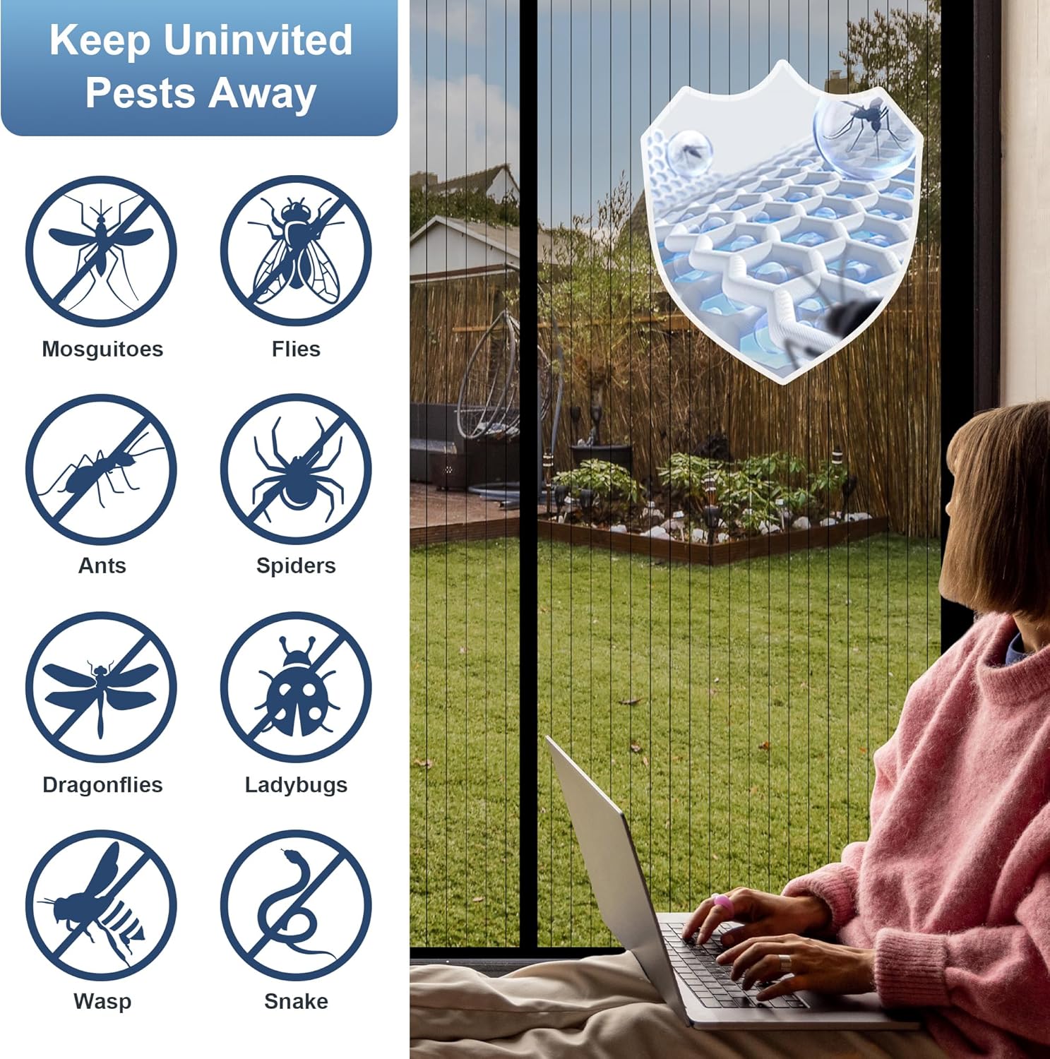 Magnetic Screen Door, Striped Mosquito Mesh Curtain