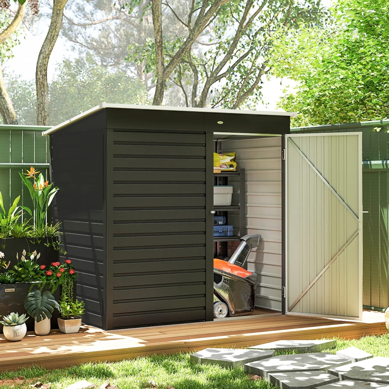 6×4 ft Metal Garden Storage Shed, Dark Gray photo 5