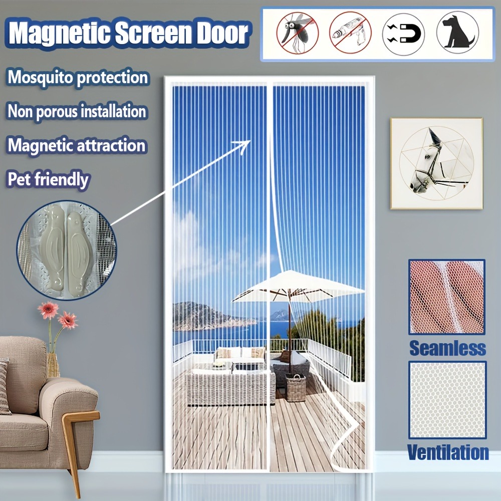 Magnetic Screen Door, Self-Closing No-Drill Mesh