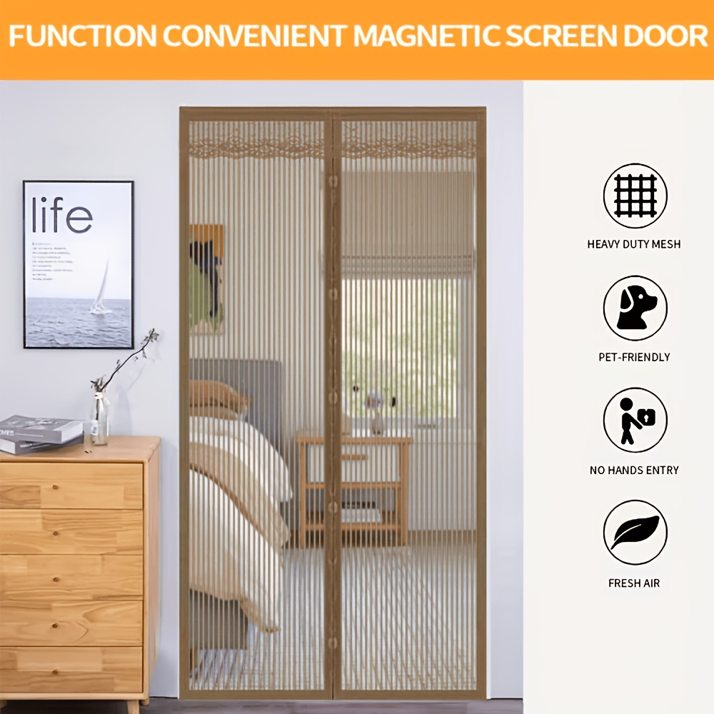 Magnetic Screen Door, Brown Fiberglass Mosquito Mesh