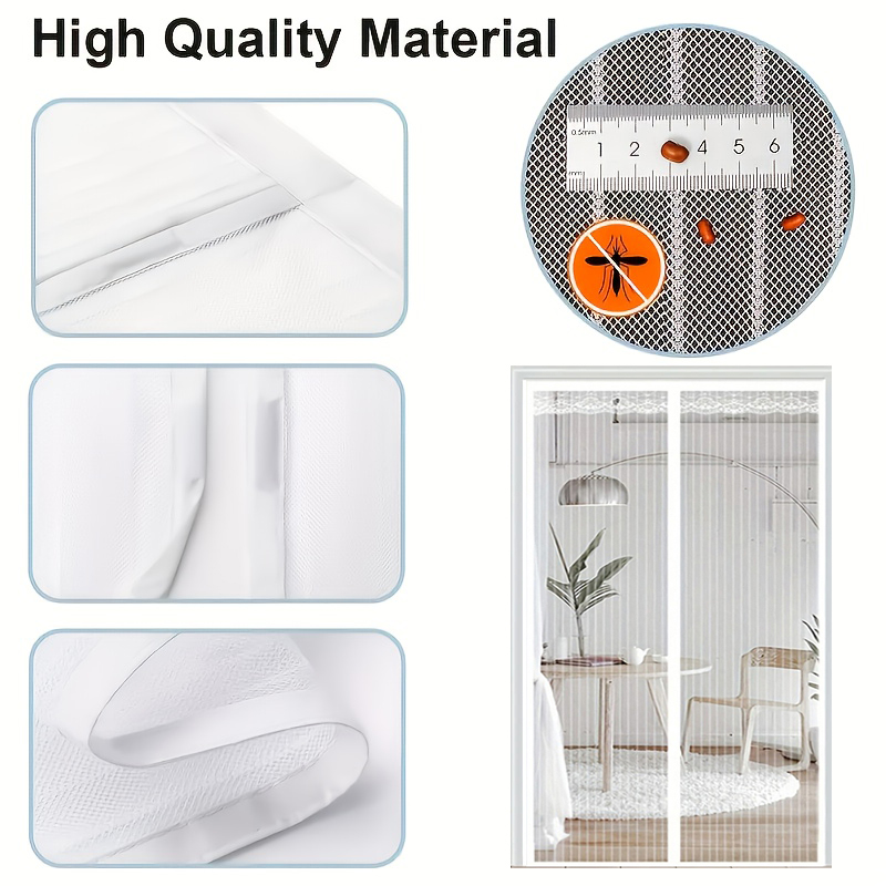 Magnetic Screen Door, White Striped Mosquito Net