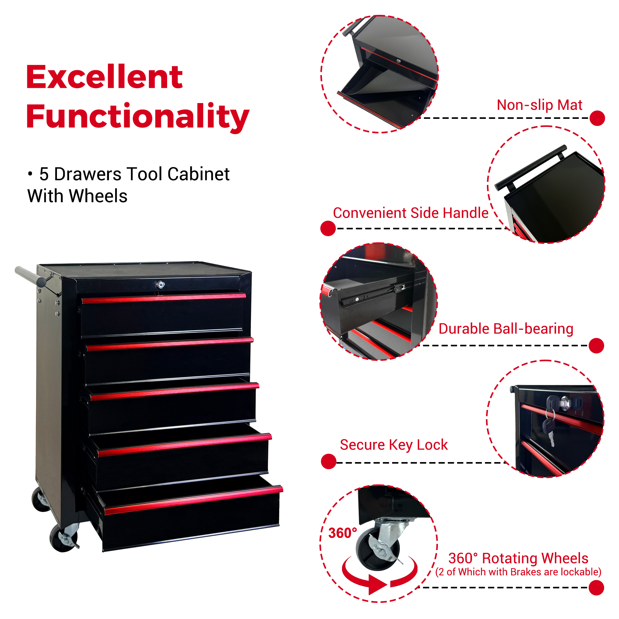 5-Drawer Rolling Tool Chest (Ball-Bearing Slides) photo 4
