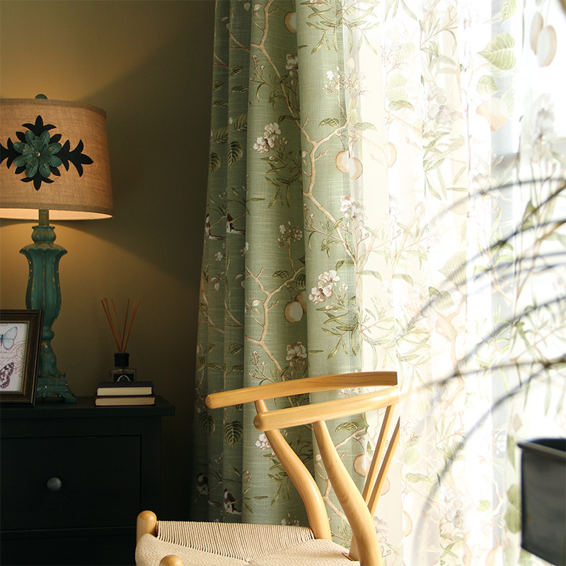 Rustic Country Curtains, Pleated Bird Print Panel