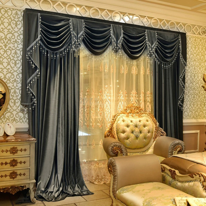 Velvet Blackout Curtains, Solid Color with Valance