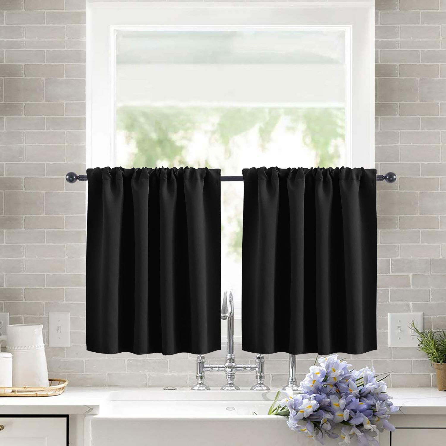 Solid-Color Semi-Sheer Short Curtain Panel