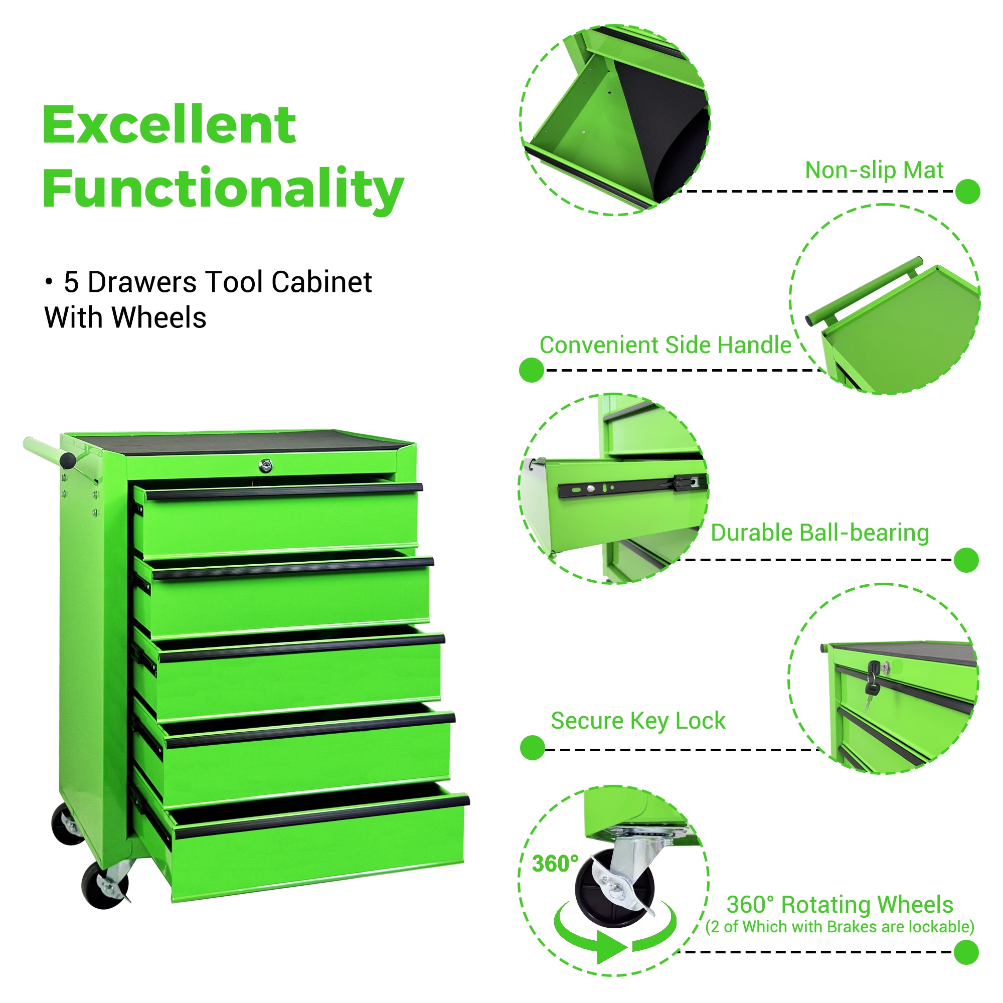 Excelo 5-Drawer Rolling Tool Chest photo 5