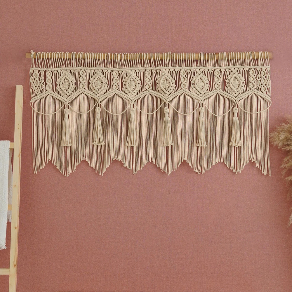 Nordic Hand-Woven Tapestry Door Curtain, Off-White Cotton photo 2