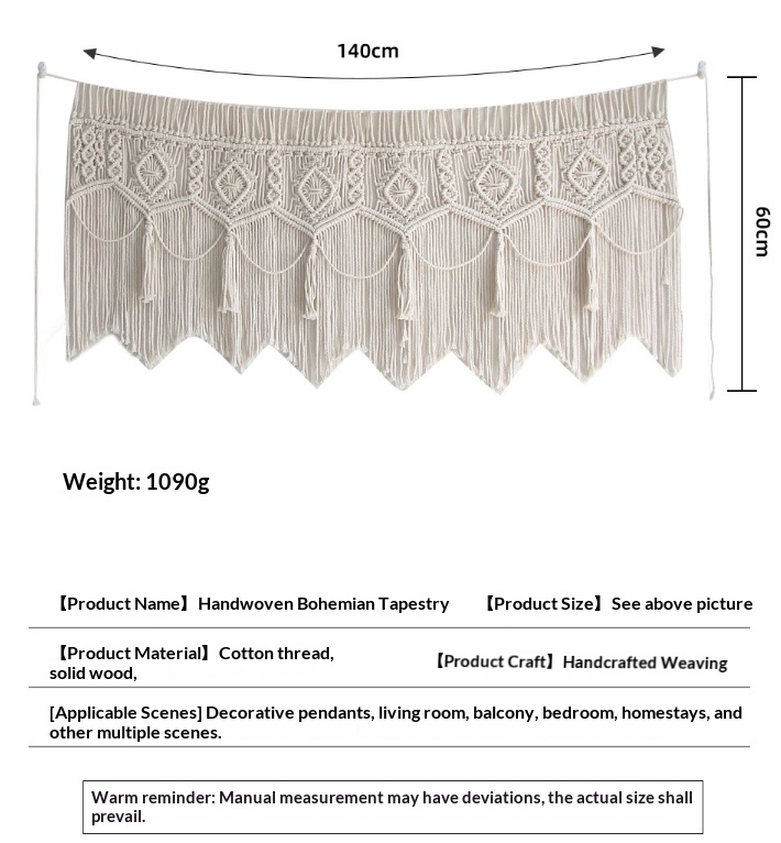 Nordic Hand-Woven Tapestry Door Curtain, Off-White Cotton photo 11