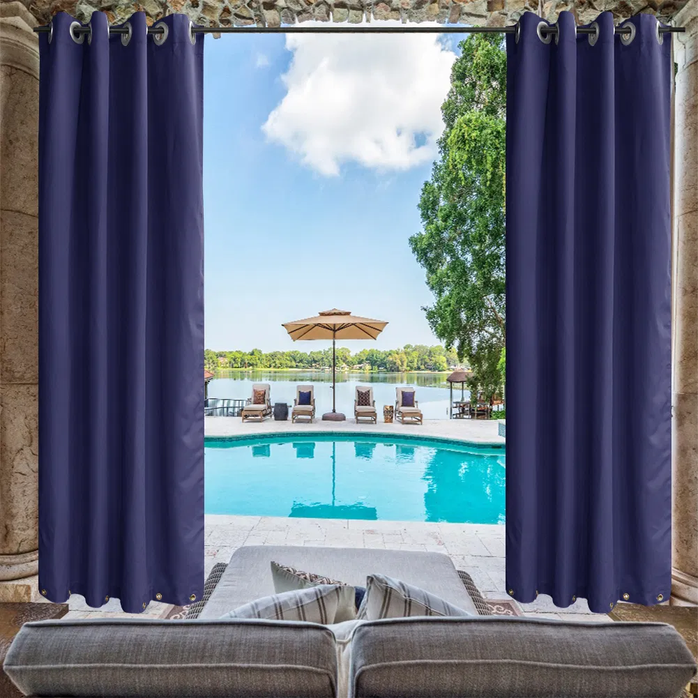 Indoor Outdoor Grommet Curtain Panel, Dark Blue