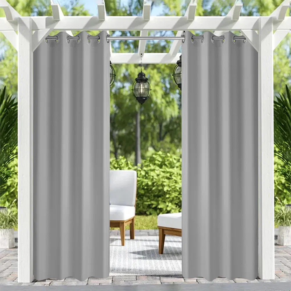 Outdoor Waterproof Curtain Panel with Grommets, Gray