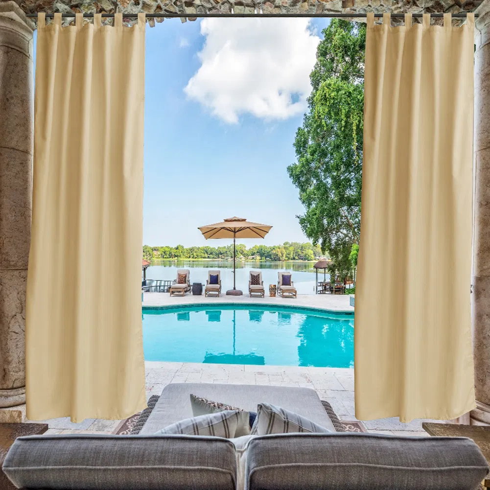 Outdoor Privacy Curtain, Tab Top, Waterproof, Beige