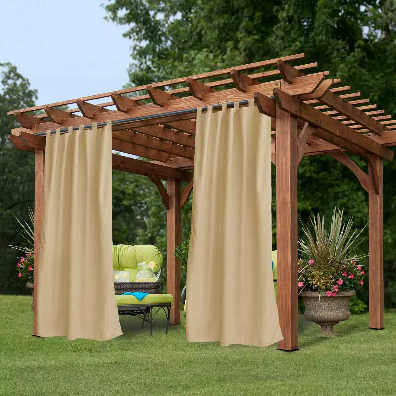 Outdoor Blackout Curtain, Thermal Grommet, Beige, 50x96 in