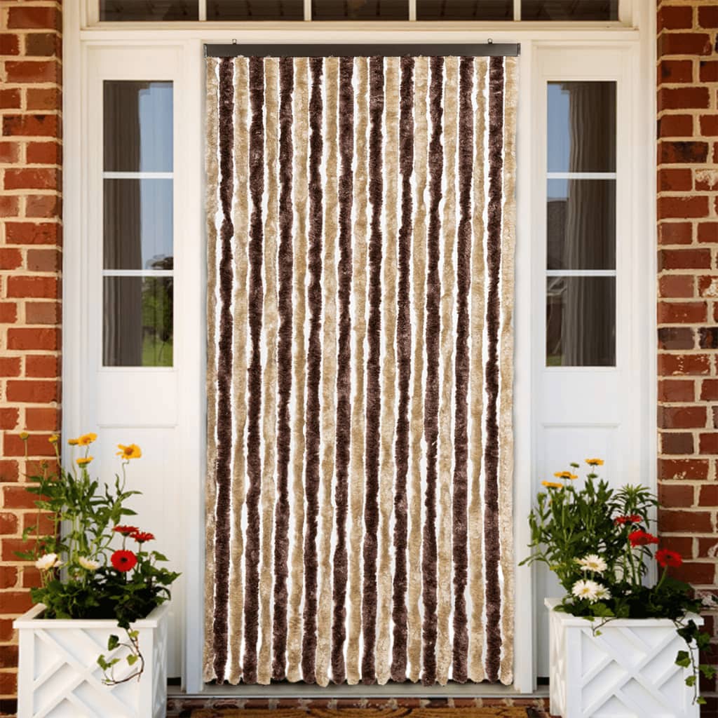 Chenille Insect Screen Door Curtain, Light Brown