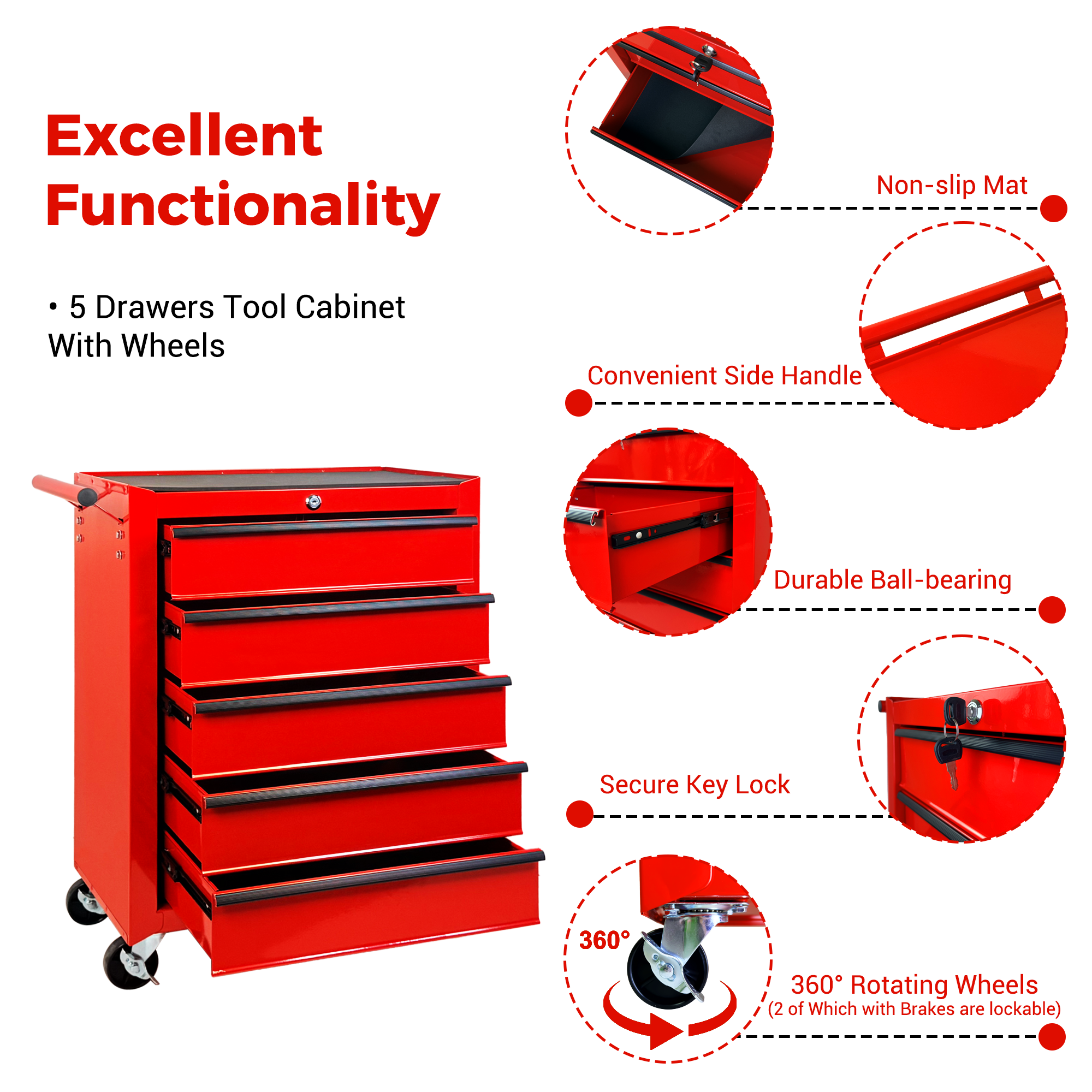 Excelo 5-Drawer Tool Chest, Ball-Bearing Slides photo 7