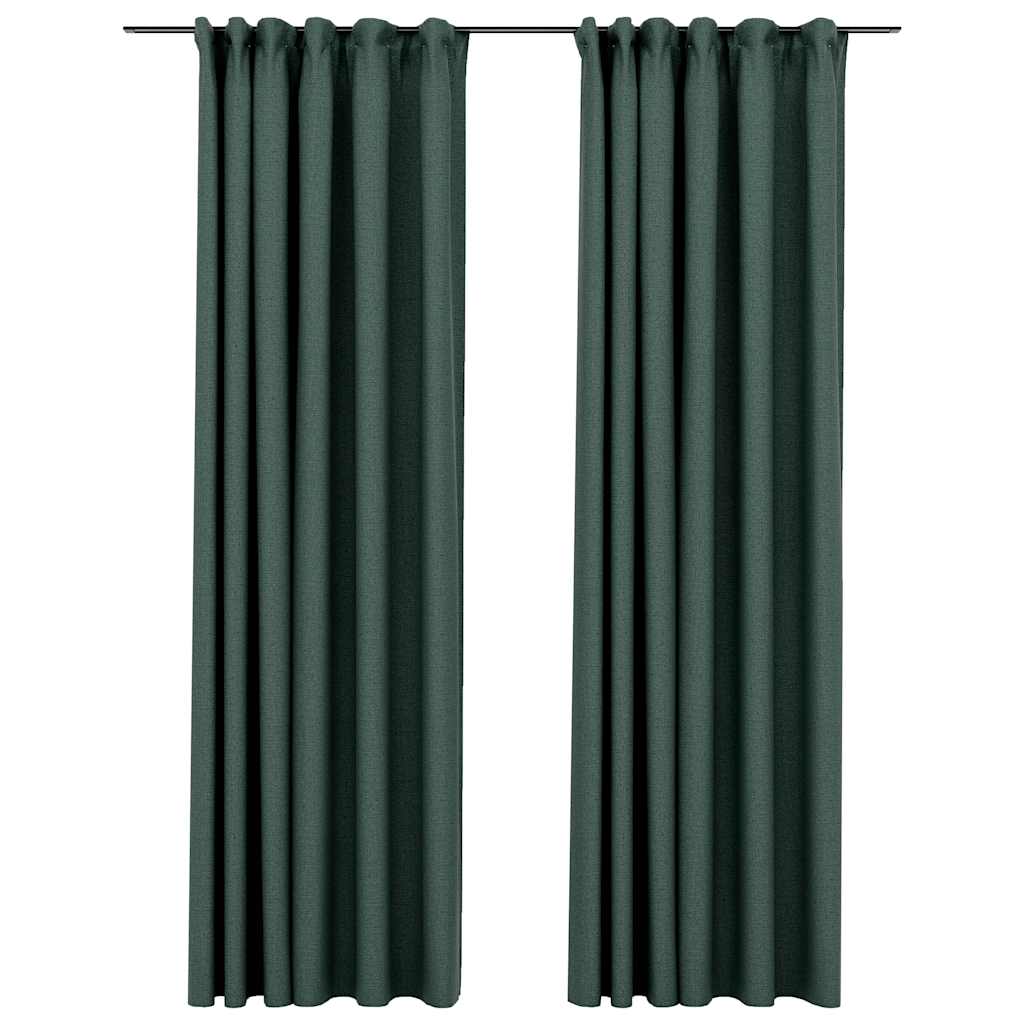Linen-Look Blackout Curtains with Hooks, Green, 2-Pack