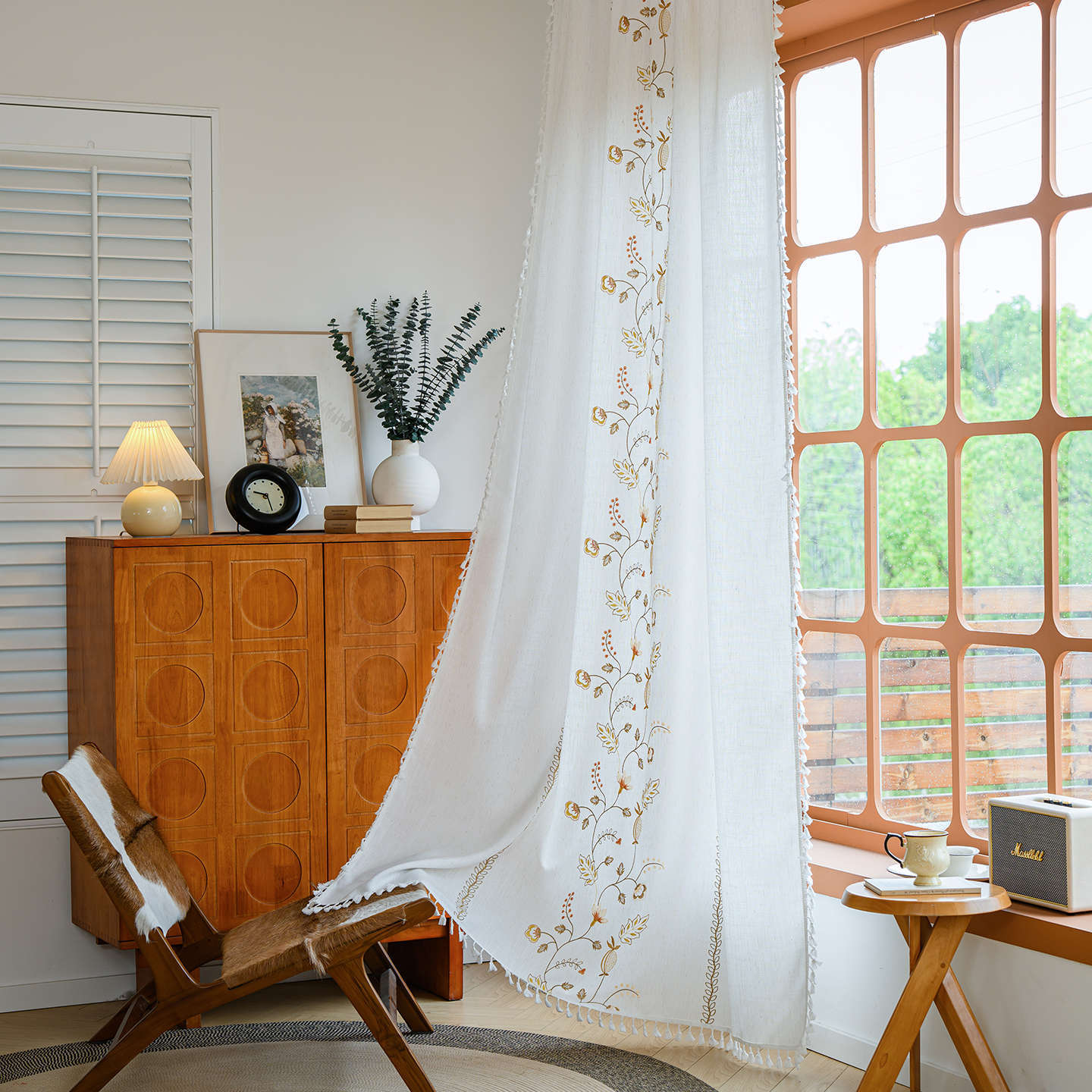 Tassel Half-Curtain Room Divider, Daisy Print