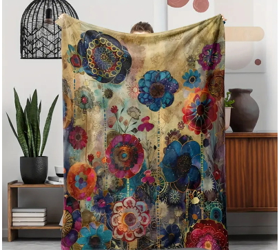 Flannel Throw Blanket, Bohemian Print