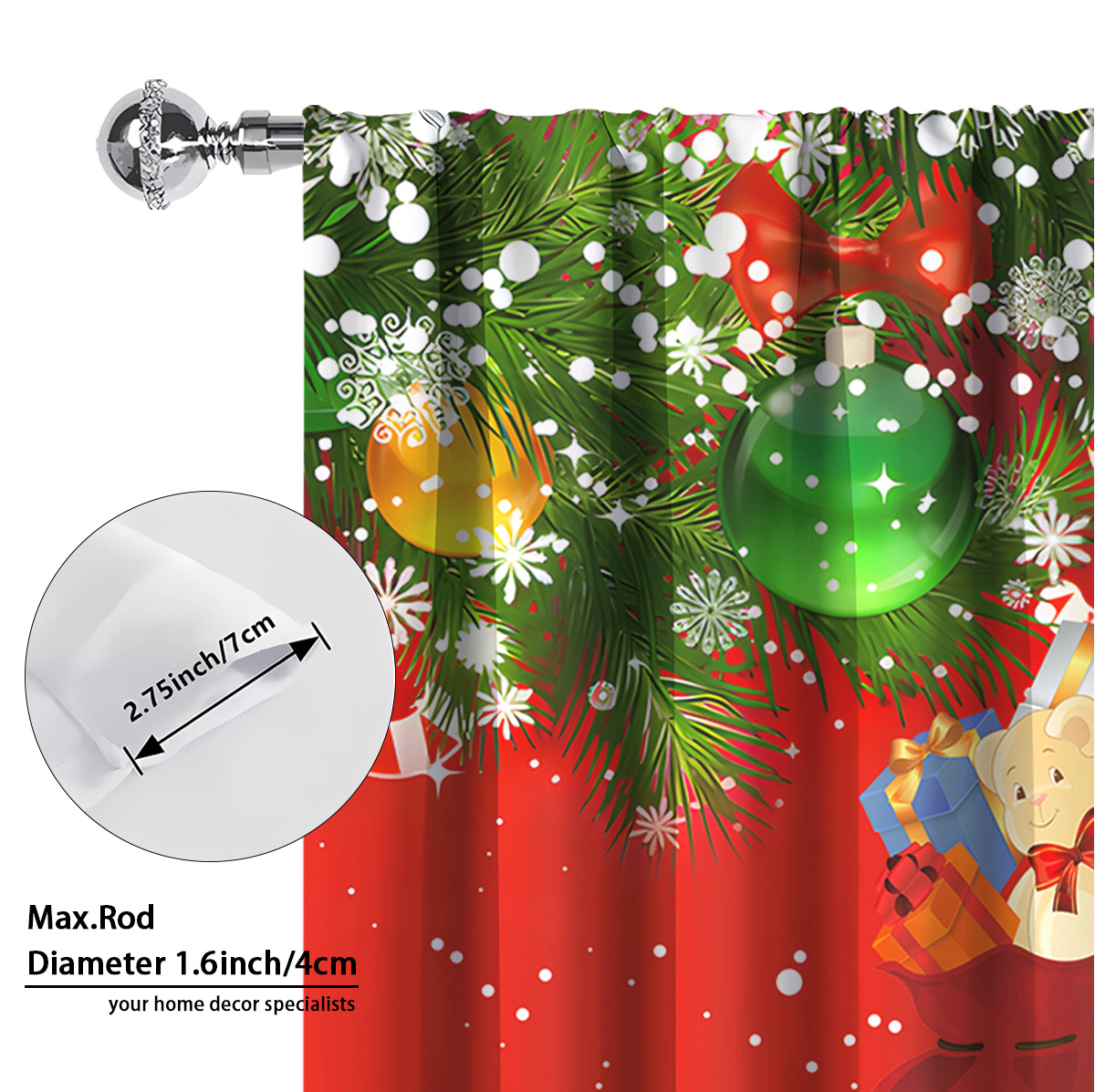 Christmas Print Blackout Curtains, 2-Panel Set photo 2