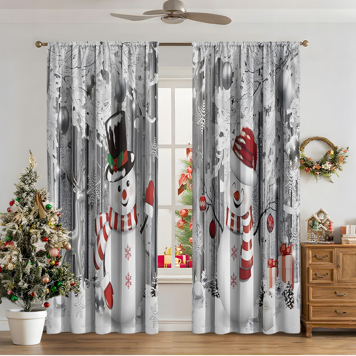Christmas Print Blackout Curtains, 2-Panel Set photo 3