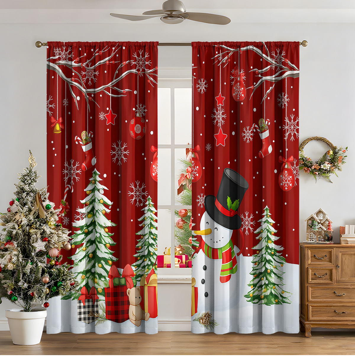Christmas Print Blackout Curtains, 2-Panel Set photo 4