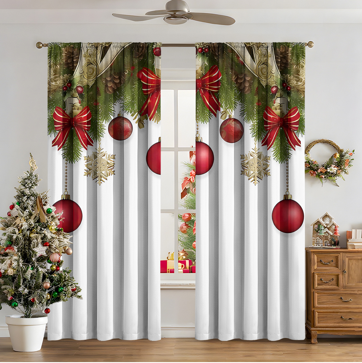 Christmas Print Blackout Curtains, 2-Panel Set photo 5